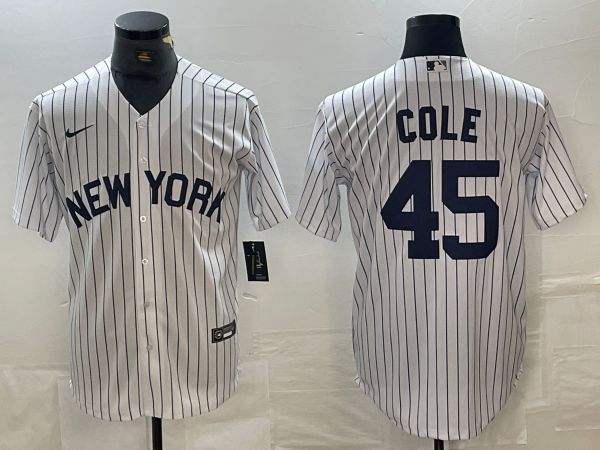 Men New York Yankees #45 Cole White Stripe Game Nike 2024 MLB Jersey style 2
